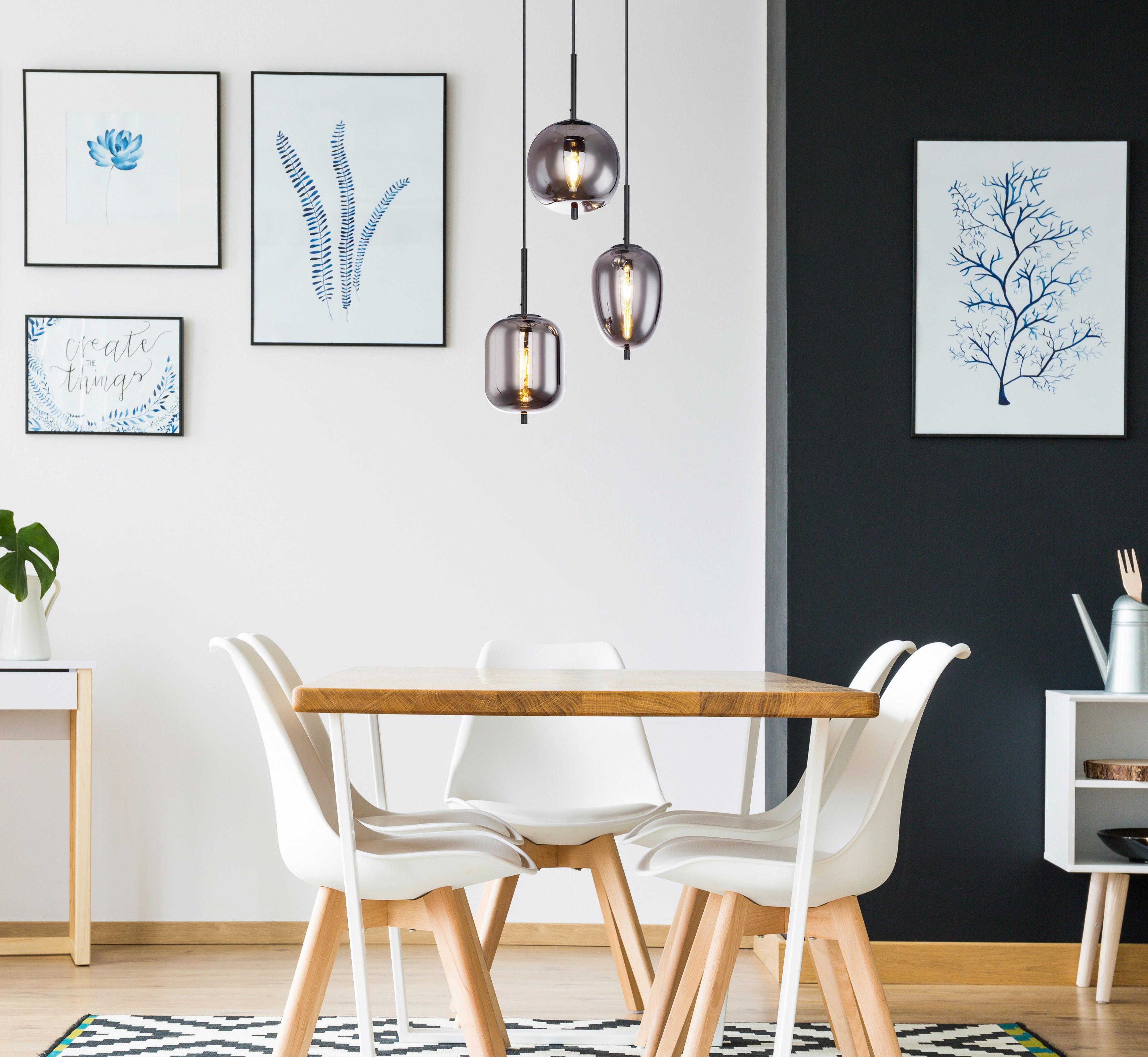 Hängeleuchte Blacky H: 120 Cm 3-Flammig, Mit Rauchglas - Schwarz, Design, Glas/Metall (46/120cm) - Globo