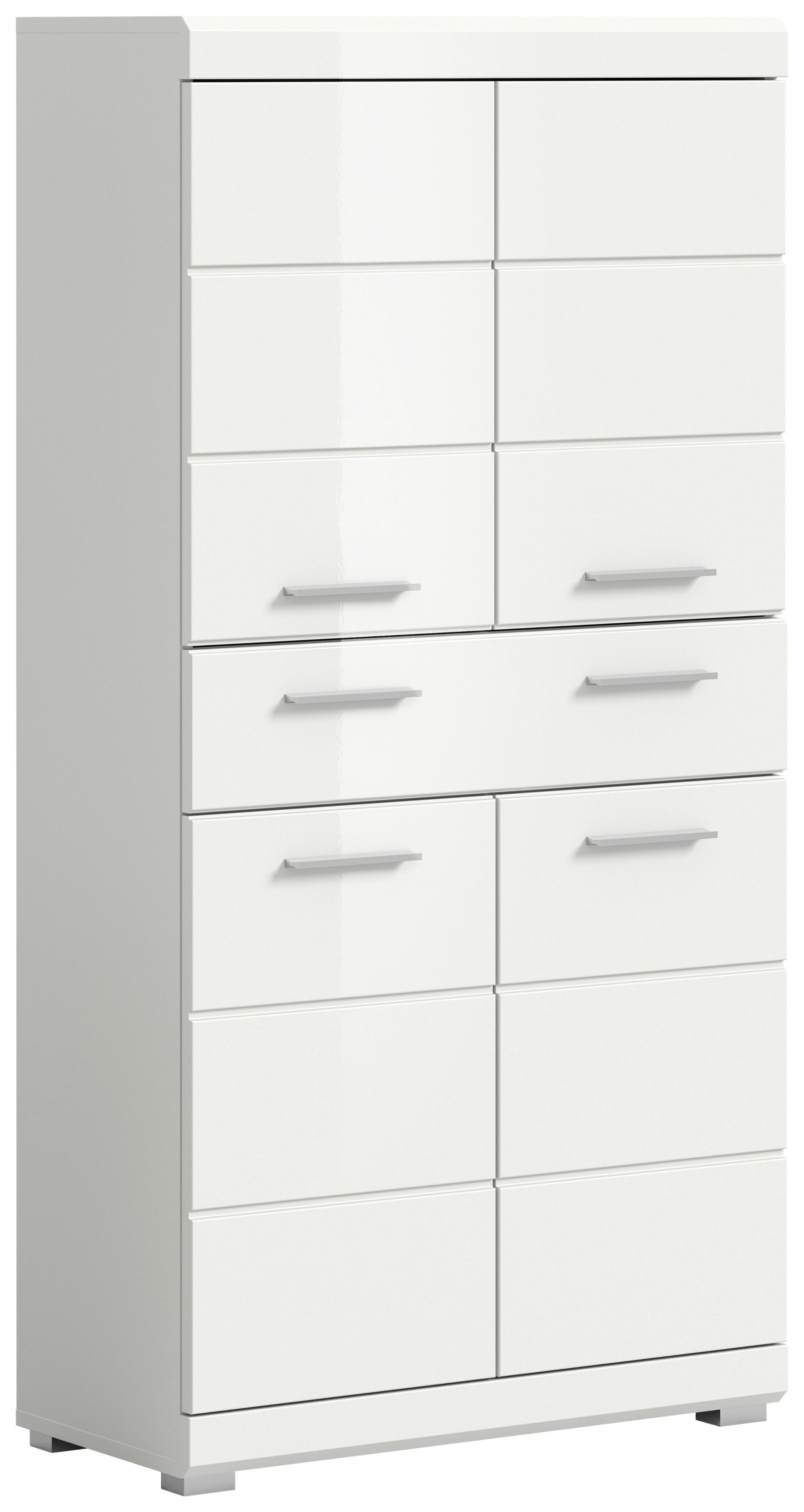 Midischrank Scout Weiß Hg B: 74 cm - Weiß Hochglanz/Silberfarben, MODERN, Holzwerkstoff (74/141/31cm) - MID.YOU