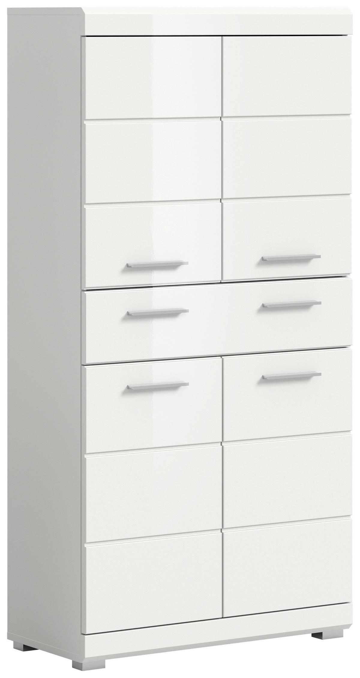 Midischrank Scout Weiß Hg B: 74 cm - Weiß Hochglanz/Silberfarben, MODERN, Holzwerkstoff (74/141/31cm) - MID.YOU