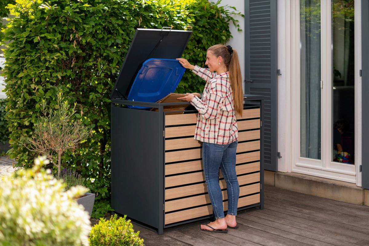 Mülltonnenbox Mülltonnenbox 2-Fach 240 Liter - Anthrazit/Naturfarben, Basics, Metall (80/116/132cm)