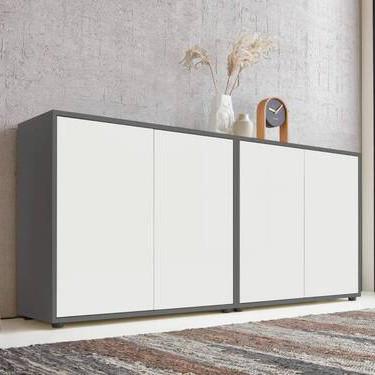 Sideboard Mailand2b:158cm Weiß/Anthrazit - Anthrazit/Schwarz, MODERN, Holzwerkstoff (158/73/33cm) - MID.YOU