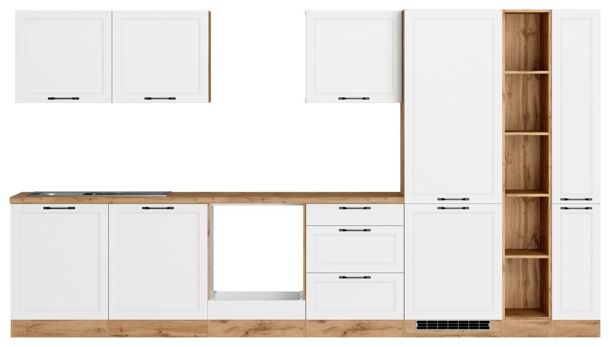 Küchenzeile Meran ohne Geräte B: 360 cm Weiß/Eiche Dekor - Eiche Wotan/Weiß, LIFESTYLE, Holzwerkstoff (360cm) - Held