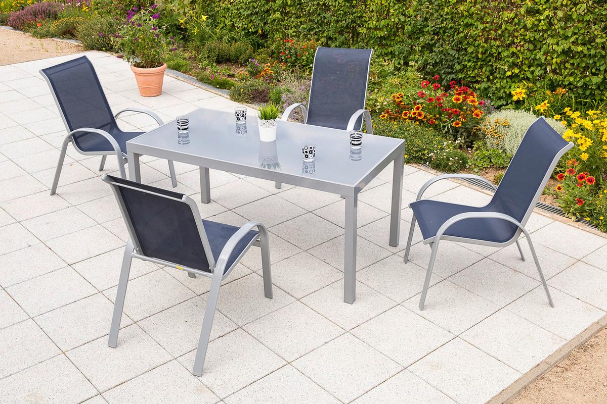Gartenmöbel Set 5tlg. Amalfi aus Aluminium - Blau/Silberfarben, MODERN, Kunststoff/Metall - Gardenson
