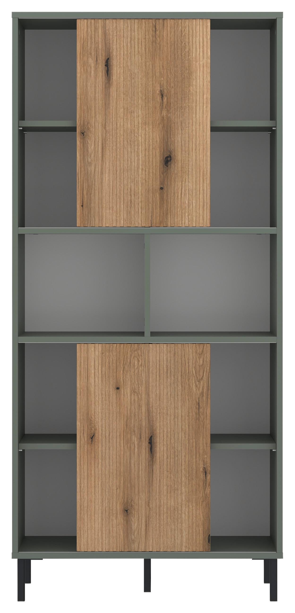 Regal Pozzi Graugrün/Eichefarben B: 75 cm - Eichefarben/Schwarz, Trend, Holzwerkstoff (75/162,8/40cm)