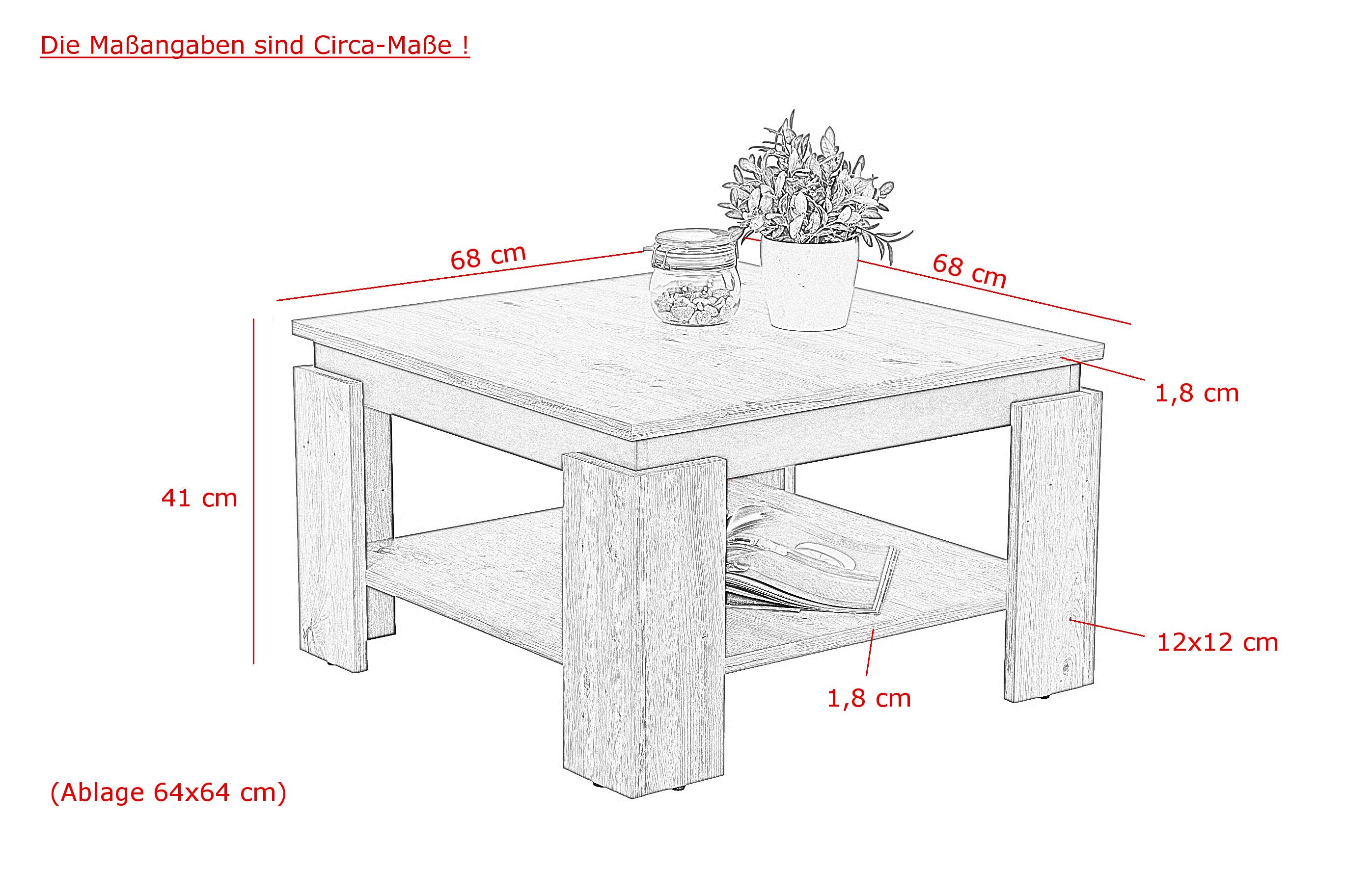 Couchtisch Tim Grau L: 68 cm - Grau, Design, Holzwerkstoff (68/68/41cm) - Livetastic