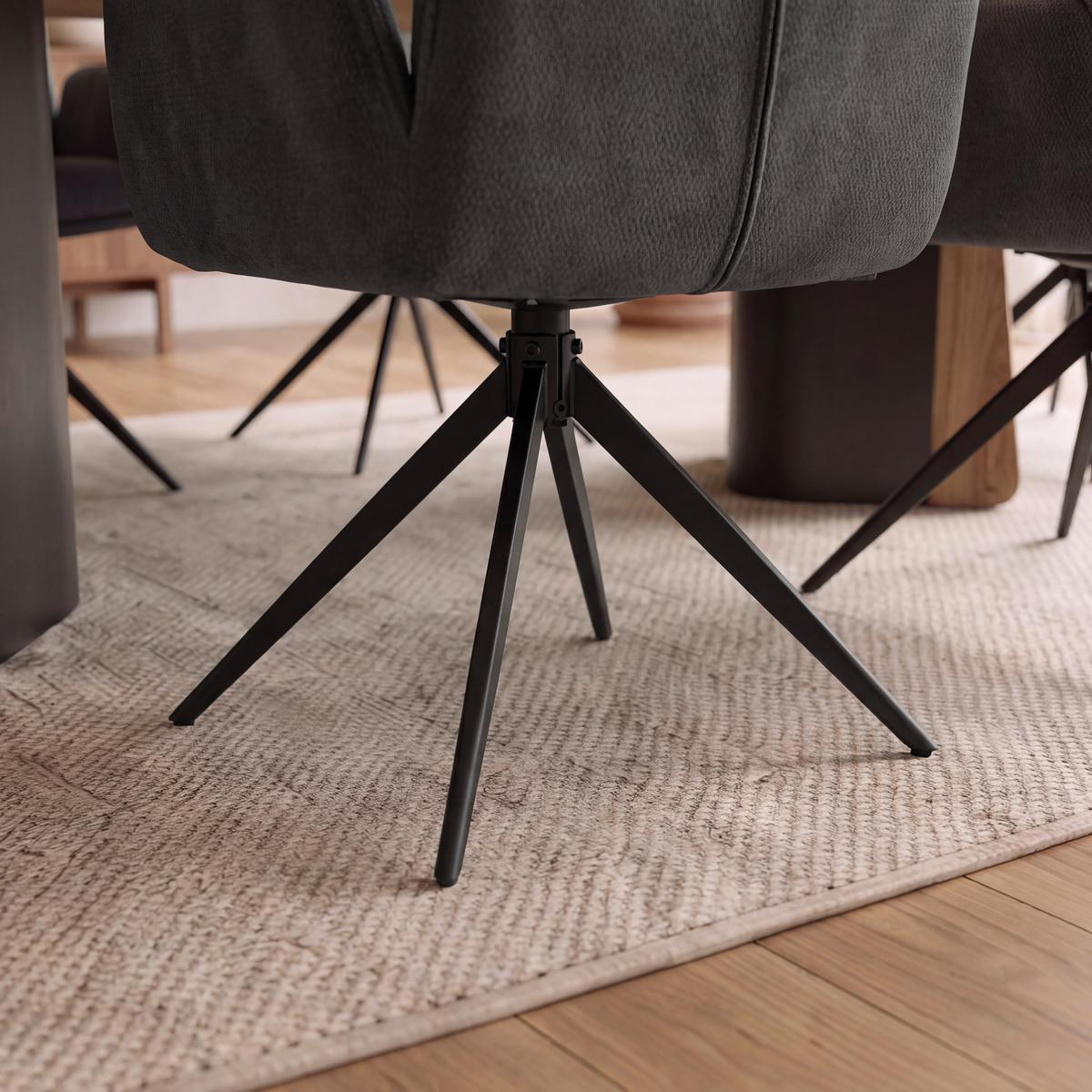 Židle s područkami Nalani, látkový potah, otočné, - tmavě šedá, Moderní, kov/textil (58/86/62cm) - Bessagi Home