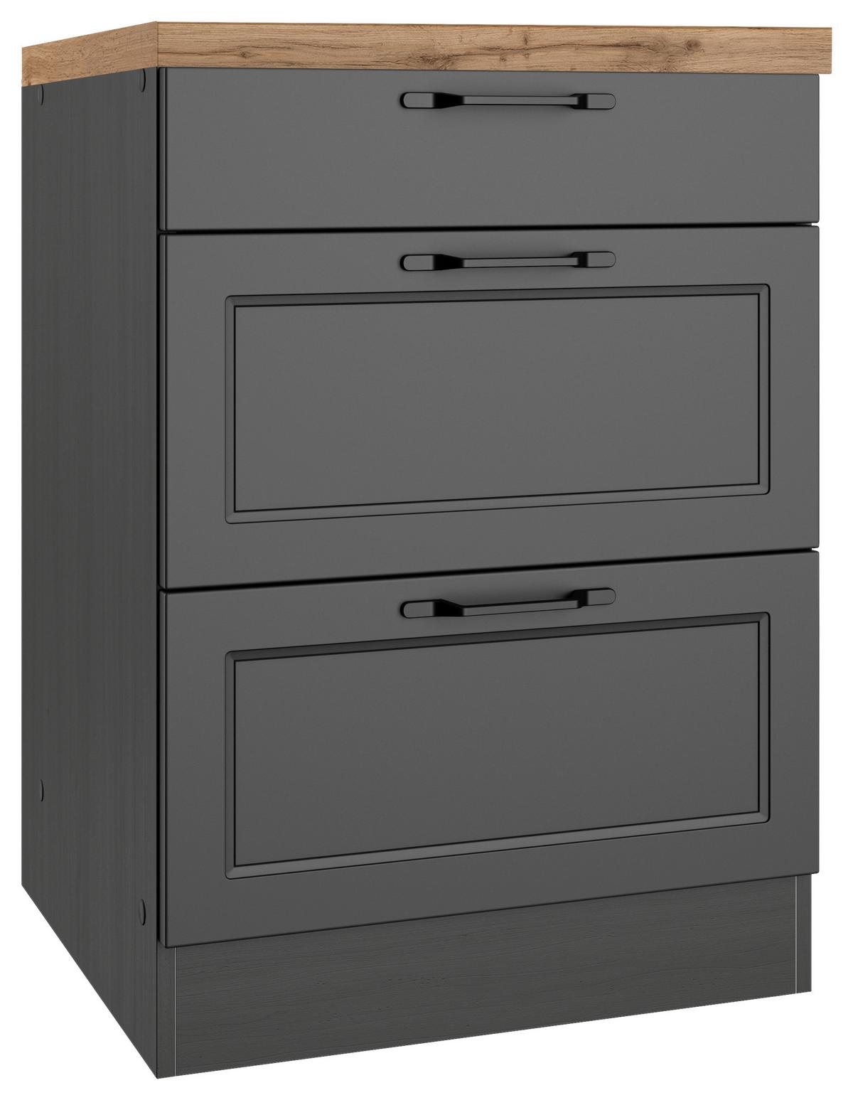 Küchenunterschrank Meran 60 Cm Grau/eiche Dekor - Eiche Wotan/Grau, LIFESTYLE, Holzwerkstoff (60/86/60cm) - Held