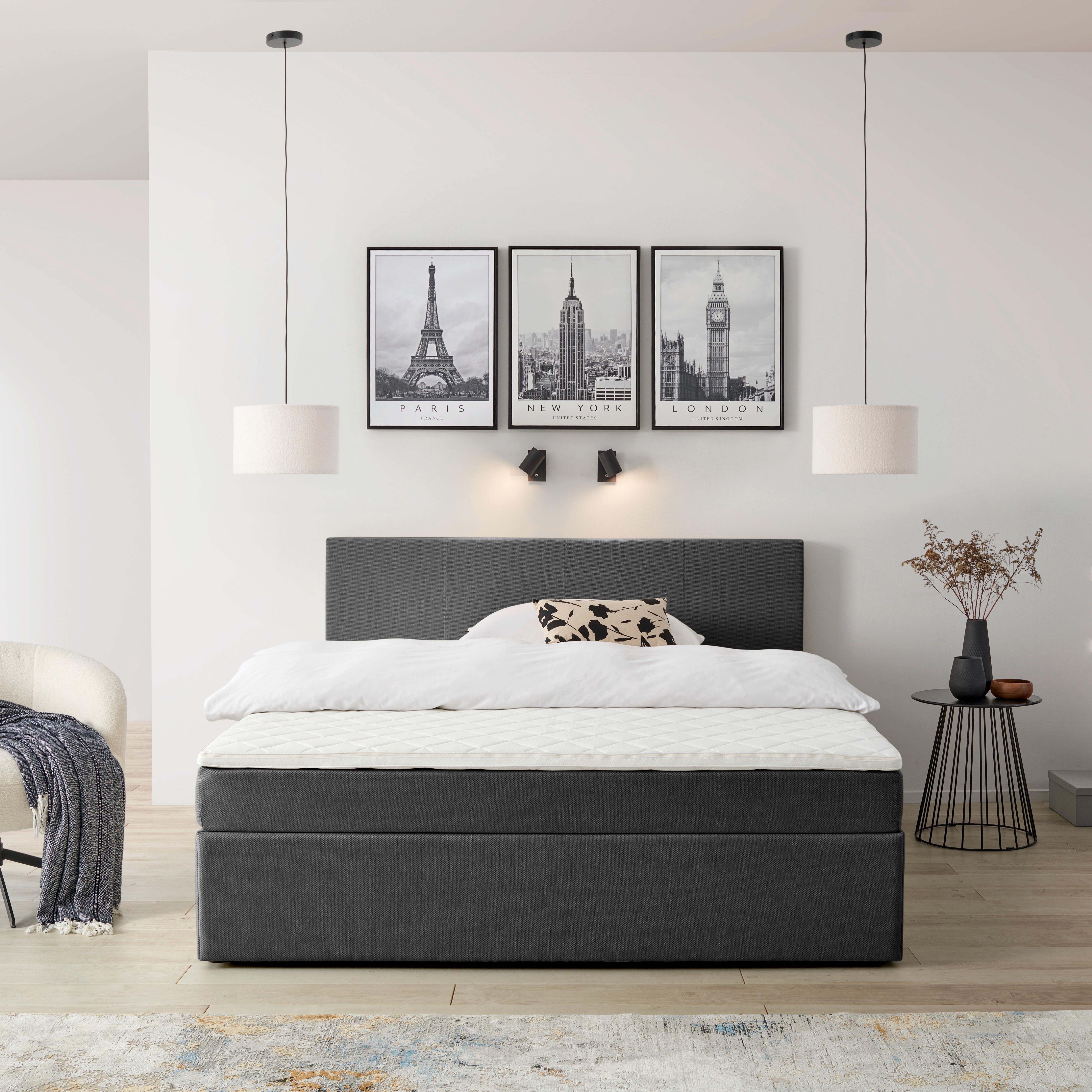 Boxbett mit Topper 200x200 cm Carolina Grau - Schwarz/Grau, Basics, Holz/Holzwerkstoff (200/200cm) - P & B