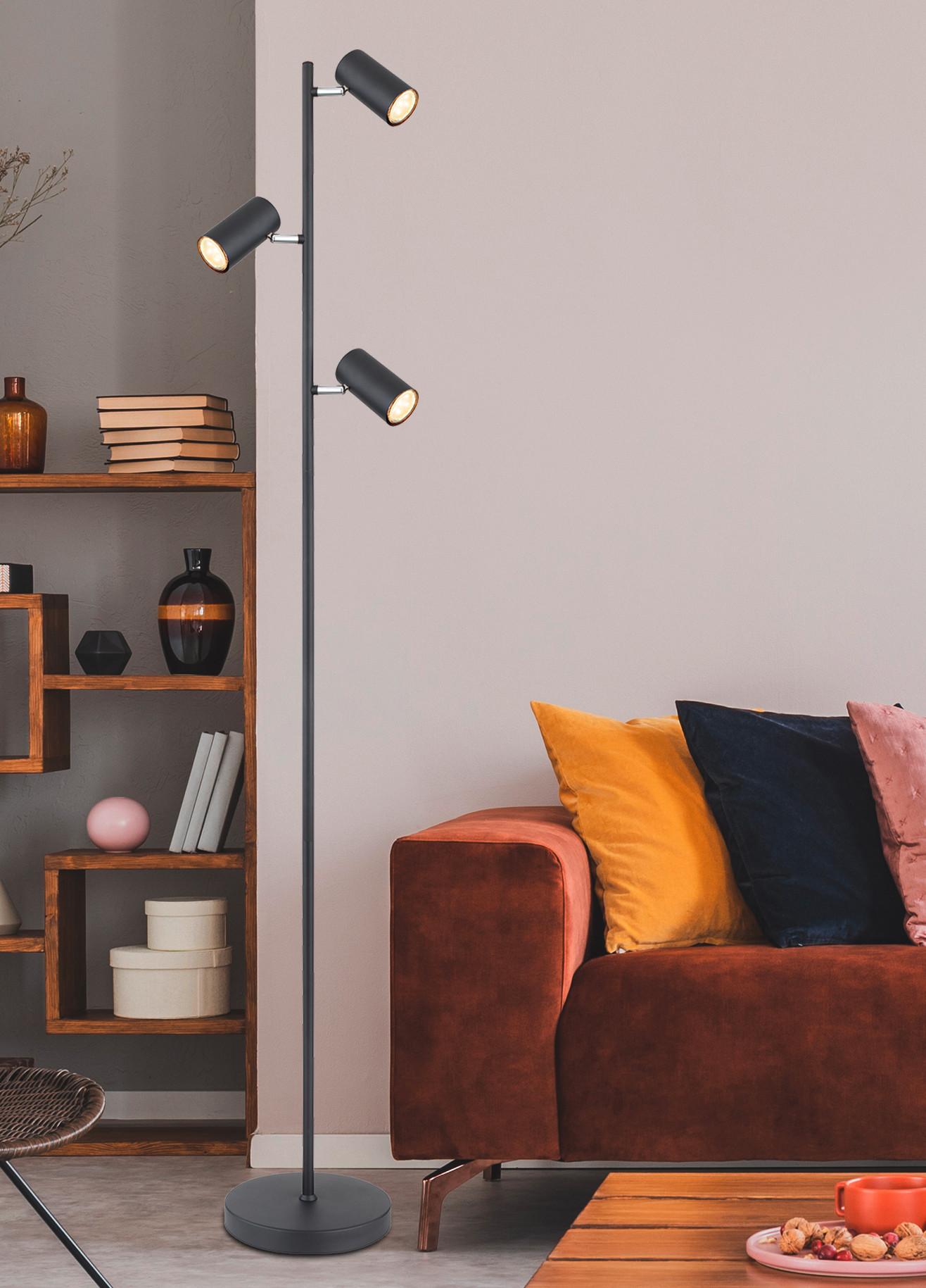 Stehlampe Schwarz Matt mit verstellbare Spots - Schwarz, Design, Metall (25/23/154cm) - Globo
