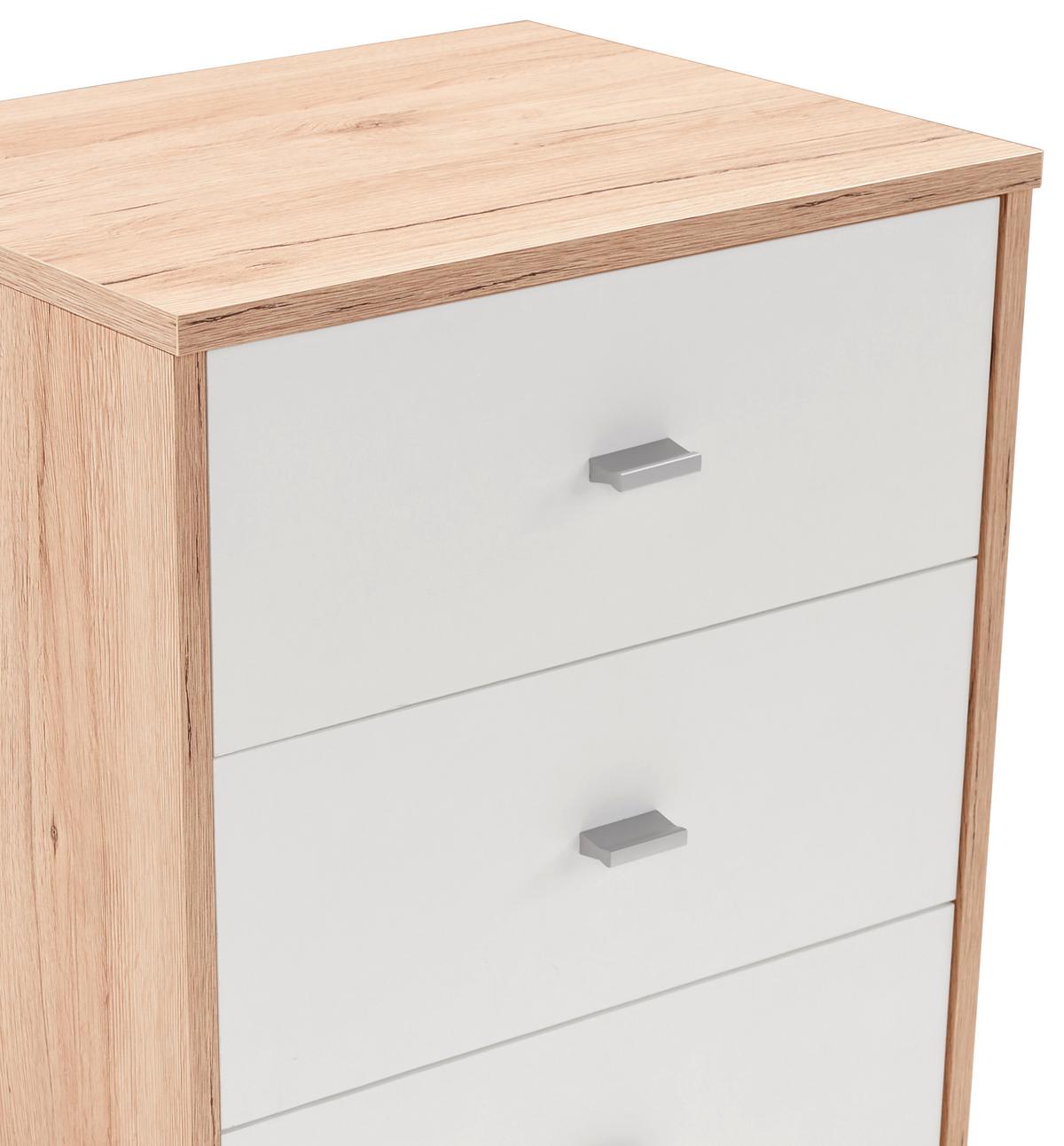 Nachtkästchen Eiche Dekor/Weiß H: 54,8 cm 4-You New - Chromfarben/Eichefarben, KONVENTIONELL, Holzwerkstoff (50/54,8/34,6cm)