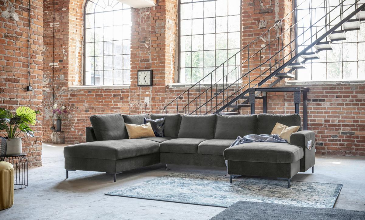 Sedací souprava LIVIA tmavěšedá - černá/tmavě šedá, Basics, textil (198/304/149cm)