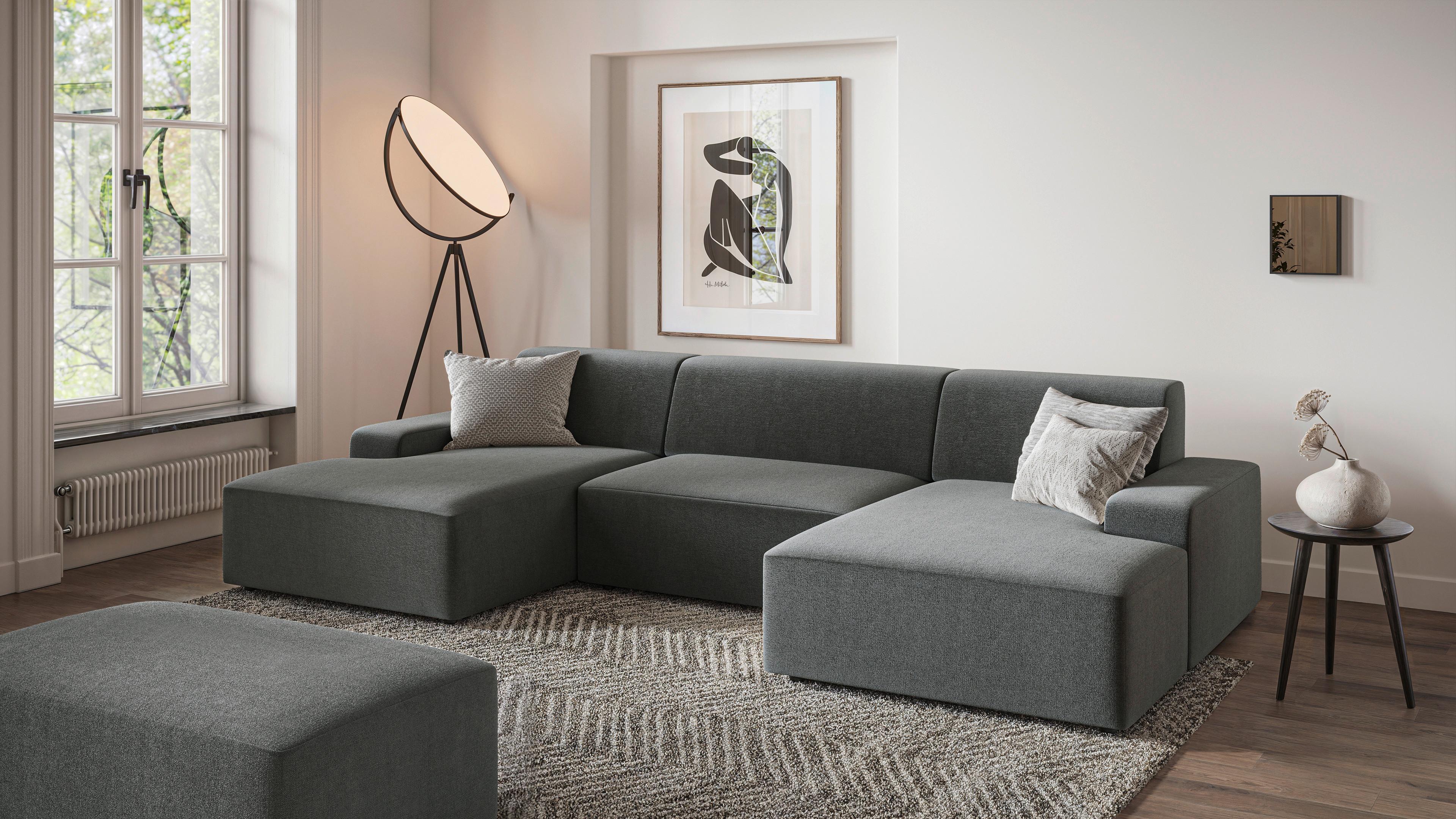 Hocker Wien, Anthrazit B: 112 cm - Anthrazit/Schwarz, MODERN, Textil (112/44/66cm) - Trendmanufaktur