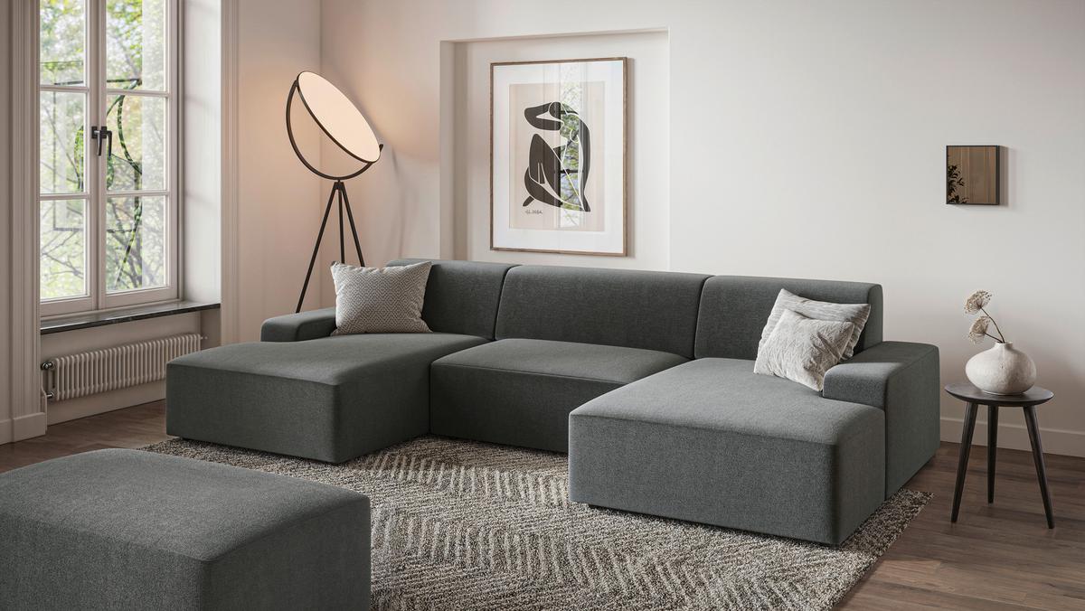 Hocker Wien, Anthrazit B: 112 cm - Anthrazit/Schwarz, MODERN, Textil (112/44/66cm) - Trendmanufaktur