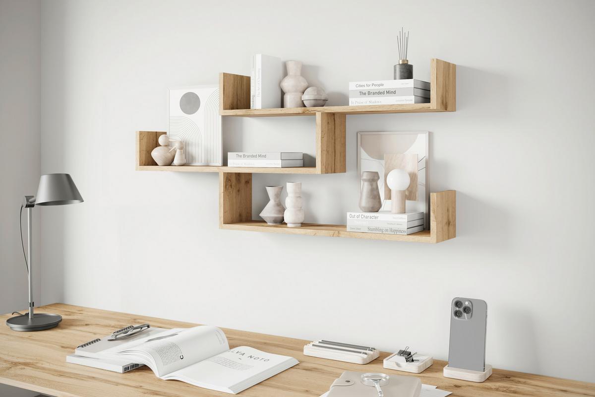 Wandregal Trio Eiche Wotan Dekor B: 119,1cm - Eiche Wotan, Basics, Holzwerkstoff (119,1/55/18cm)