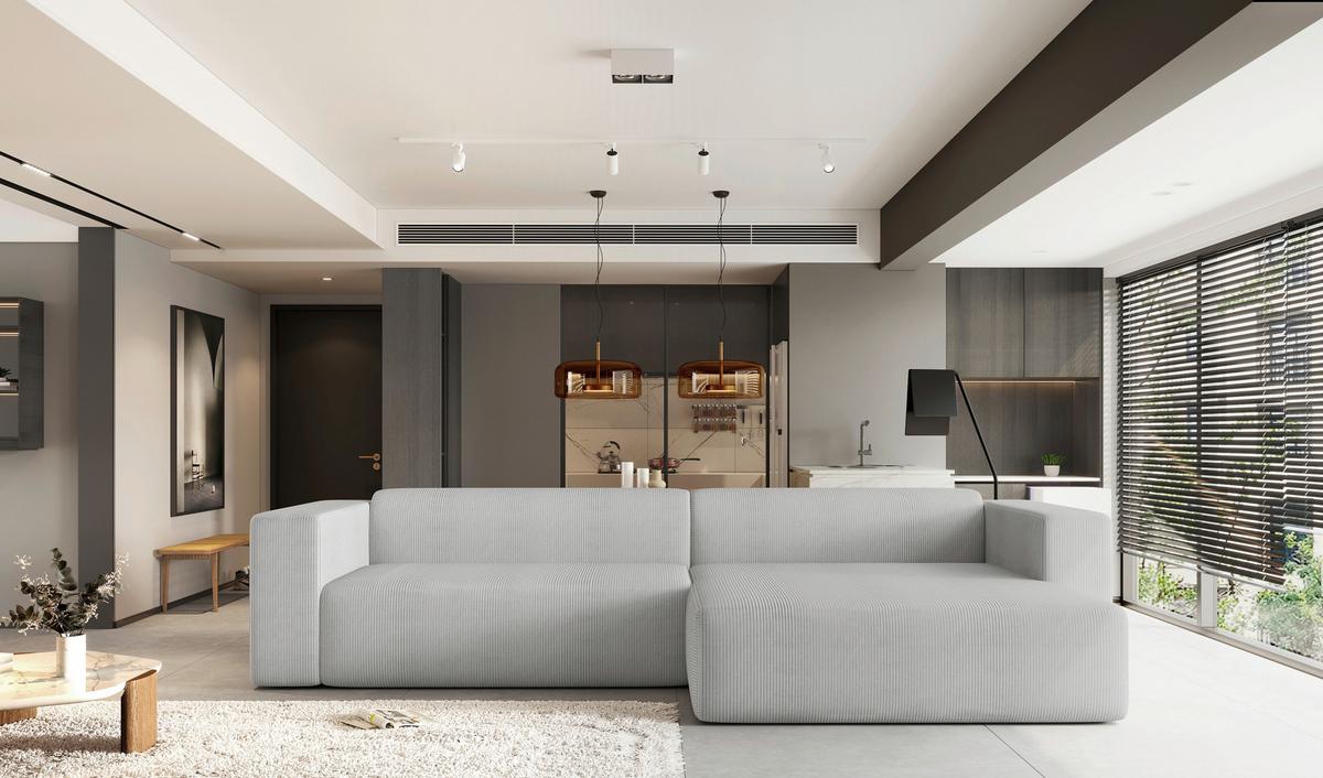 Ecksofa Basimo Cord Hellgrau, B: 293 cm - Hellgrau, Trend, Textil (293/170cm)