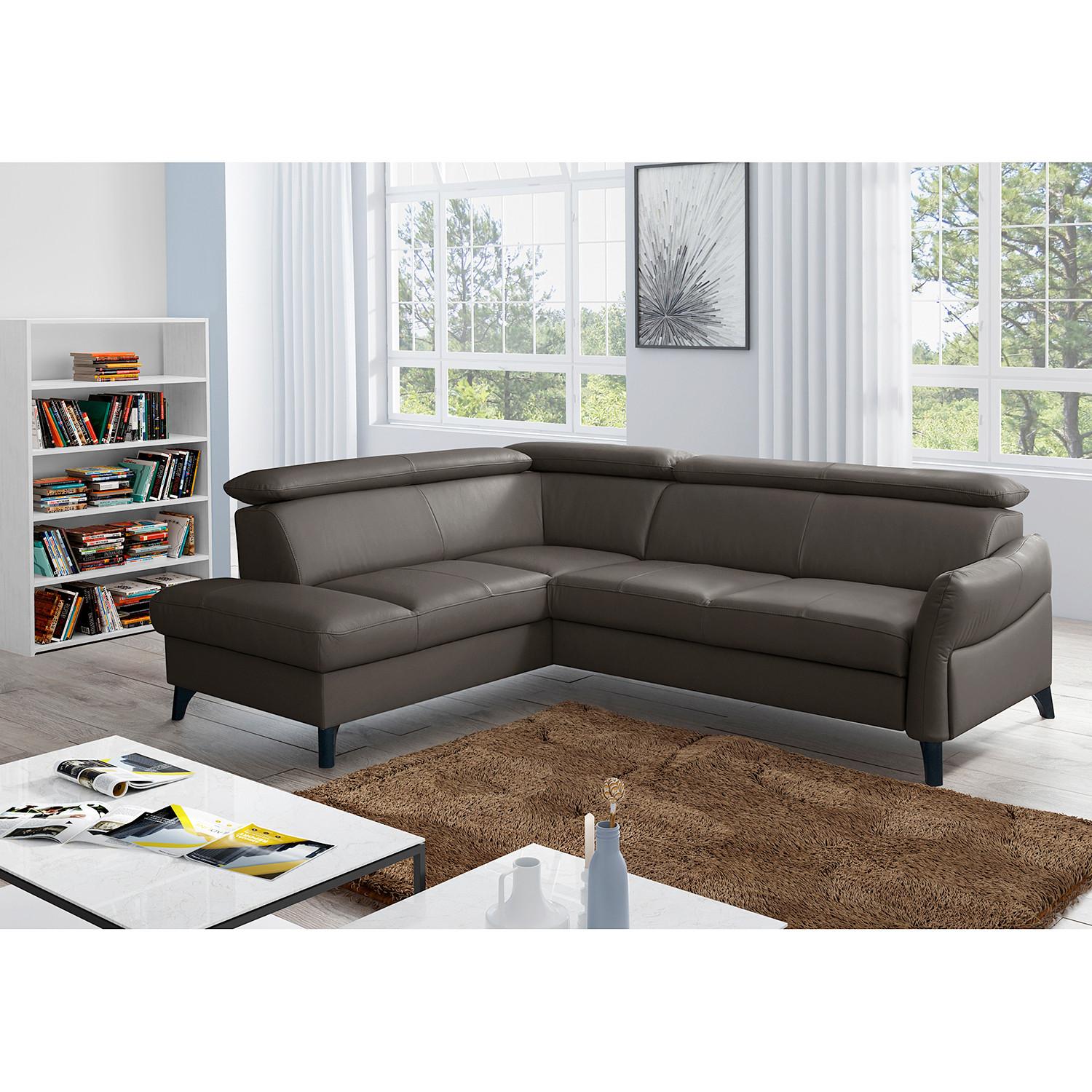 Ecksofa Note New Teilleder Dunkelbraun 199x244 - Dunkelbraun/Schwarz, Design, Leder/Textil (199/244cm) - Livetastic
