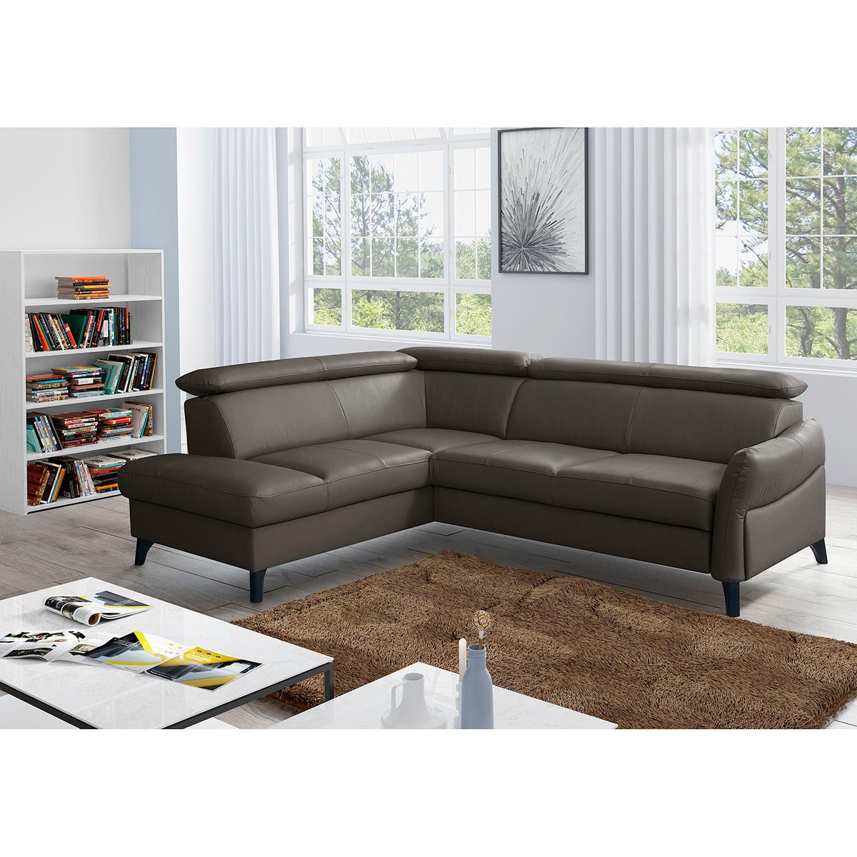 Ecksofa Note New Teilleder Dunkelbraun 199x244 - Dunkelbraun/Schwarz, Design, Leder/Textil (199/244cm) - Livetastic