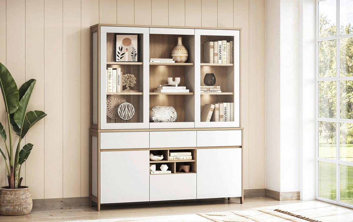 Buffet Stranda Weiß/Eiche B: 164cm - Eichefarben/Weiß, Design, Holzwerkstoff (164/195/39cm) - MID.YOU