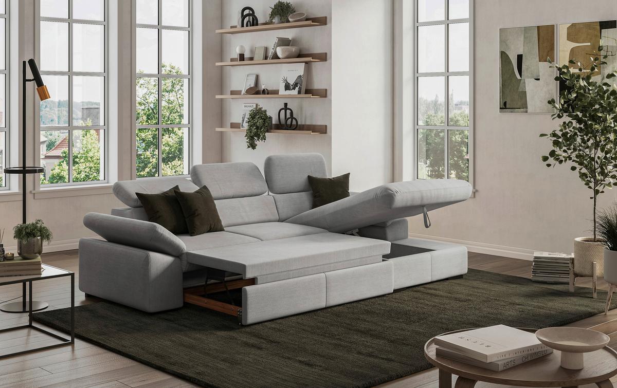 Ecksofa Lola, Hellgrau S: 250x165 Cm - Hellgrau/Schwarz, Design, Textil (250/165cm) - Livetastic