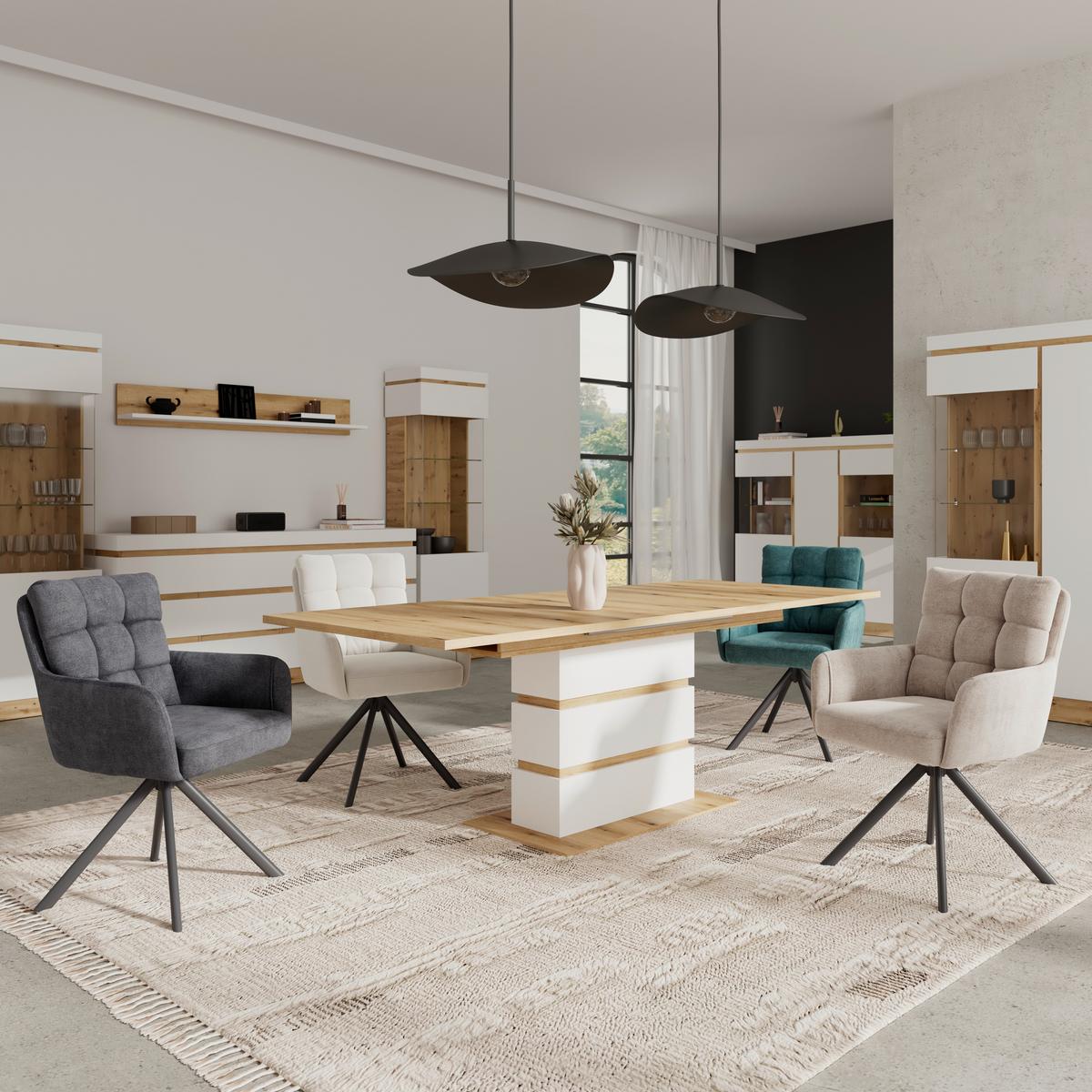 Ausziehtisch Calabria Eiche Dekor weiß, B: 180-220cm - Eichefarben/Weiß, Trend, Holzwerkstoff (180-220/76,3/90cm)