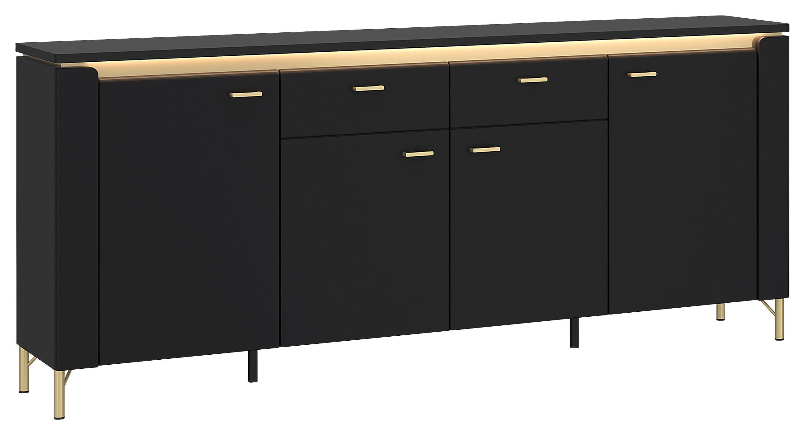 Kommode Norica Goldfarben/Schwarz B: 200,3 cm - Goldfarben/Schwarz, Trend, Holzwerkstoff (200,3/87,3/40cm)
