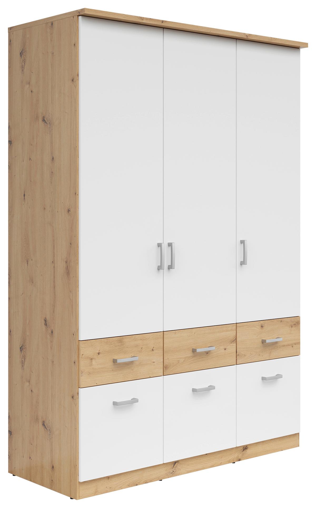 Drehtürenschrank Mit Laden B: 136 Cm Brando Weiß/eiche Dekor - Weiß/Eiche Artisan, KONVENTIONELL, Holzwerkstoff (136/199/58cm)