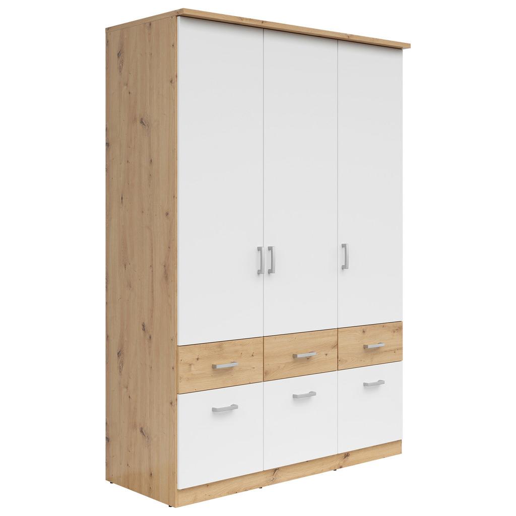 Drehtürenschrank mit Laden B: 136 cm Brando Weiß/Eiche Dekor