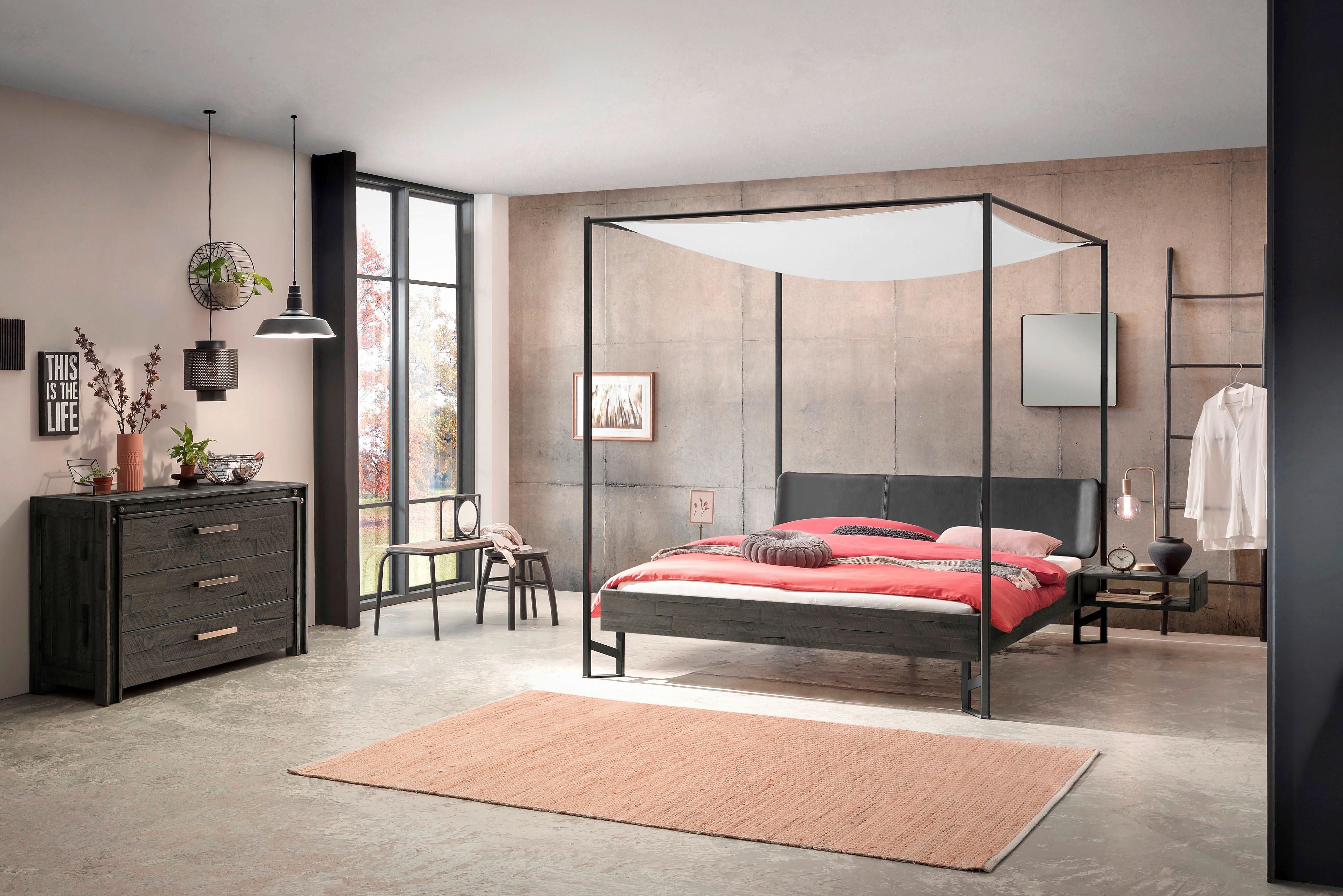 Himmelbett Bogina Akazie/anthrazit 160x200 Cm - Dunkelgrau/Anthrazit, Natur, Holz/Textil (160/200cm) - Hasena