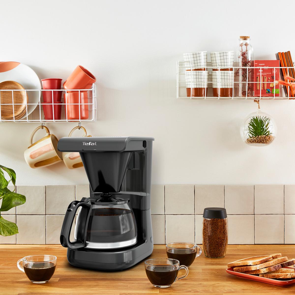 Filterkaffeemaschine Schwarz, 1000w, 12 Tassen - Transparent/Schwarz, Basics, Glas/Kunststoff (1,1l) - Tefal