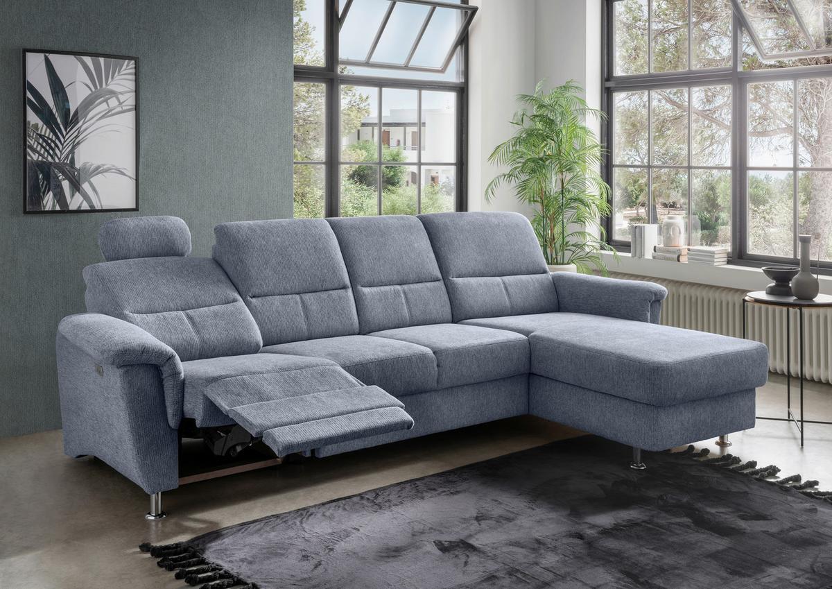 Ecksofa Mit Relaxfunktion Parole Hellblau Chenille - Chromfarben/Hellblau, KONVENTIONELL, Textil (292/165cm) - Livetastic