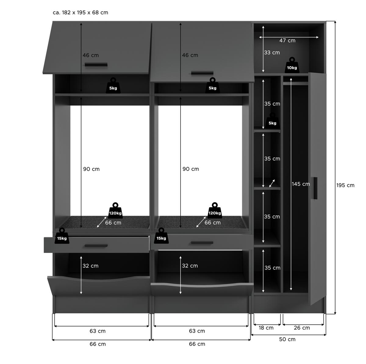 PrádelnaFree Antracit - antracitová, Basics, kompozitní dřevo (182/195/68cm) - MID.YOU