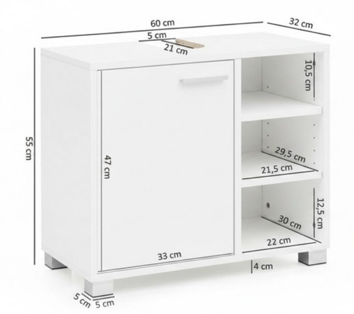 Skříňka pod umyvadlo BEA biela - bílá/barvy hliníku, Basics, kompozitní dřevo (60/55/32cm) - MID.YOU