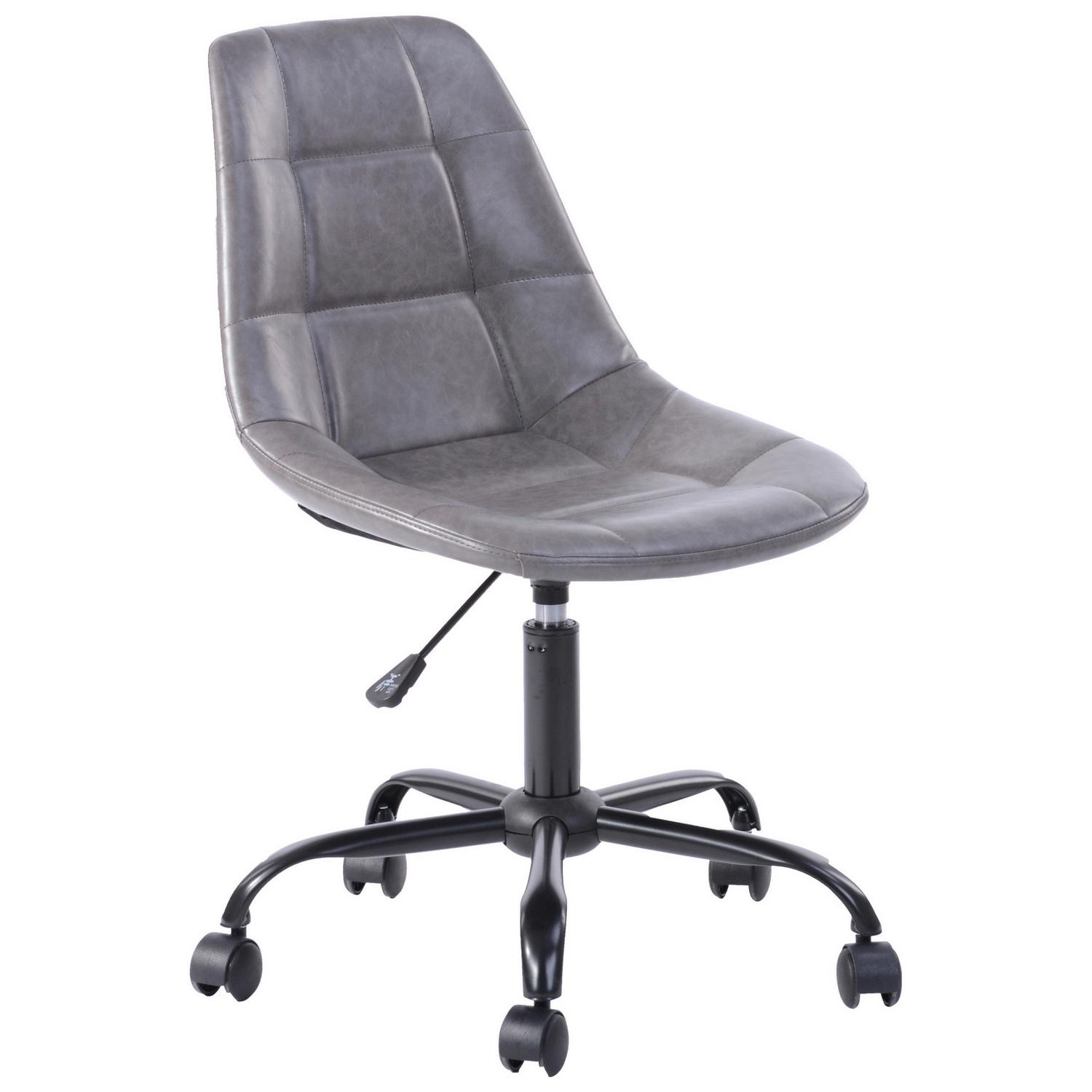 Bürostuhl Rudolf Lederlook Grau Grau, Schwarz 52x81-89x53,5 cm