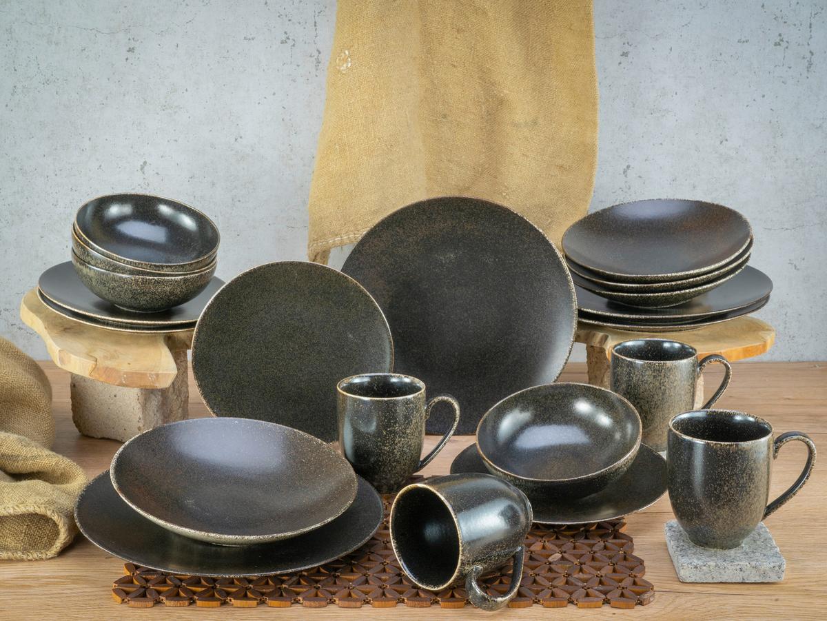 Kombiservice Rusty Keramik 4 Personen Geschirr Set - Goldfarben/Schwarz, Design, Keramik (33/34/34cm) - Creatable