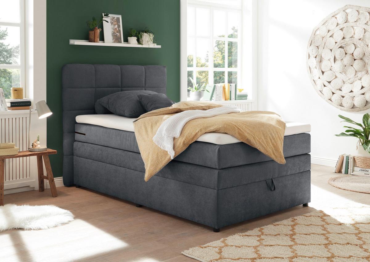 Boxspringbett Mit Topper & Bettkasten 120x200 Tacoma 3 - Anthrazit, KONVENTIONELL (120/200cm) - MID.YOU
