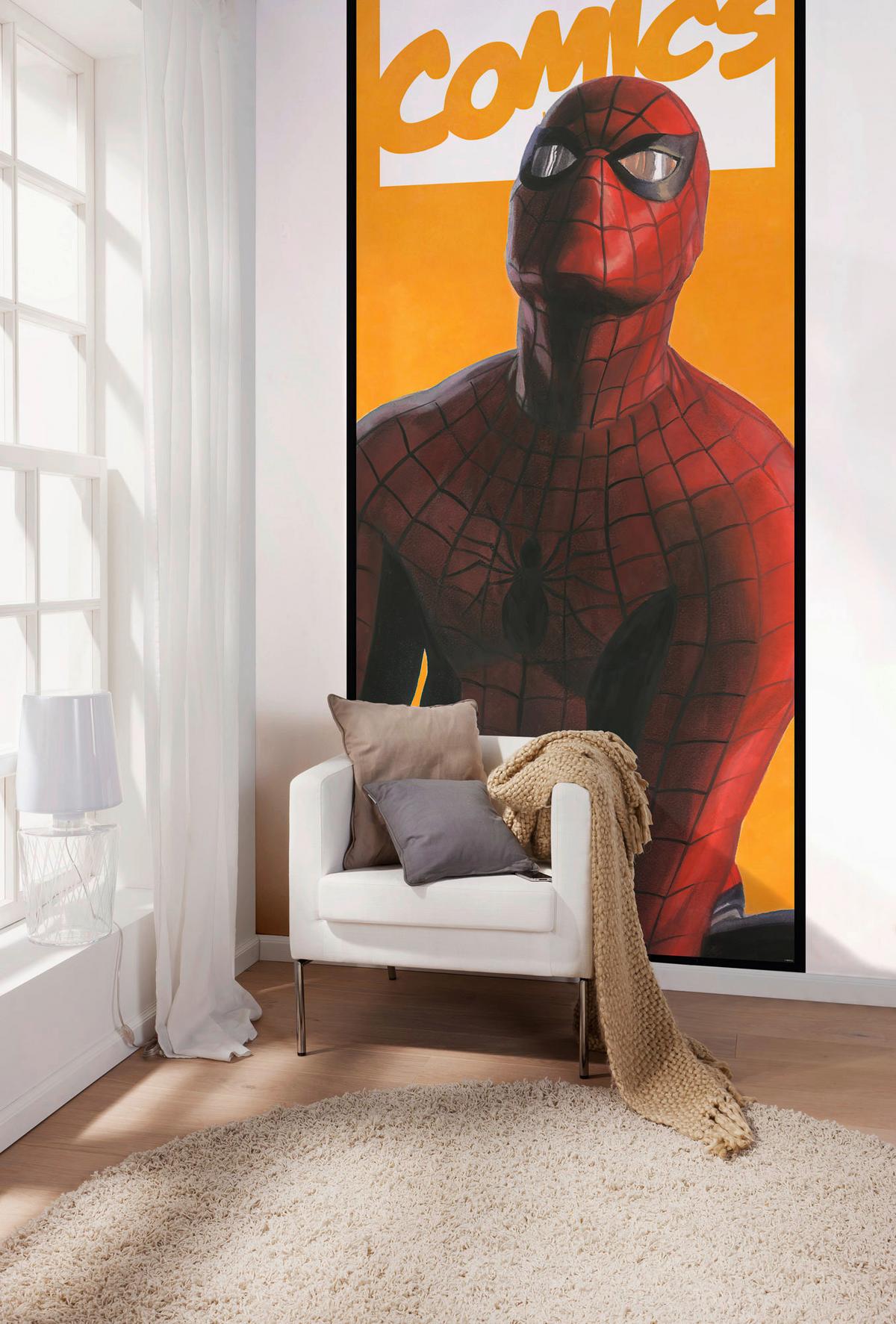 Fototapete Spider-Man Comic - Gelb/Rot, Trend, Textil (100/250cm)