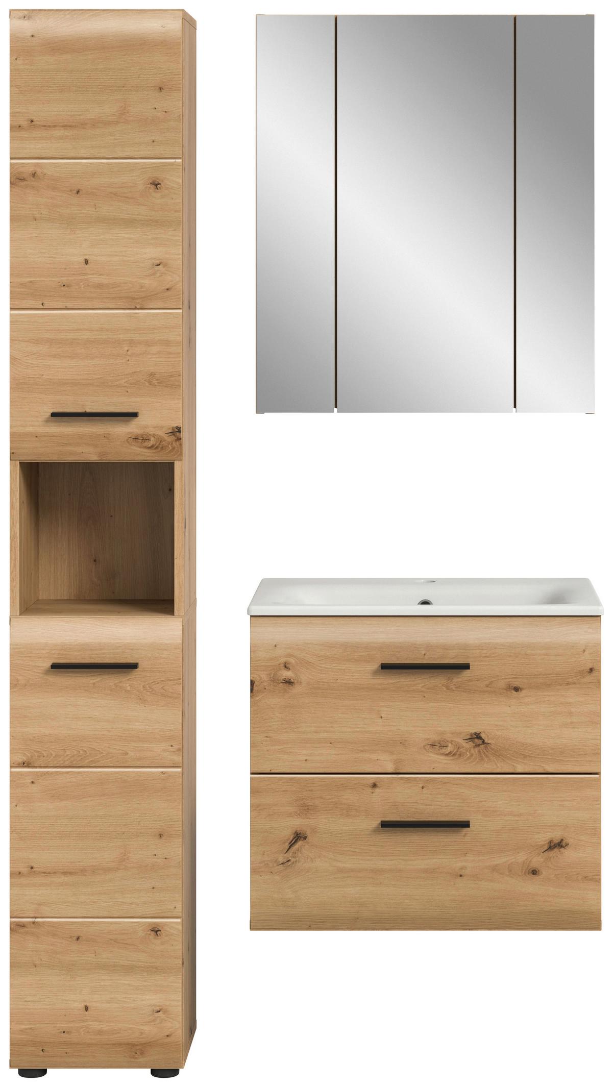 Badezimmer Ice Eiche Artisan Dekor B: 90cm - Schwarz/Eiche Artisan, Basics, Keramik/Holzwerkstoff (90cm) - MID.YOU