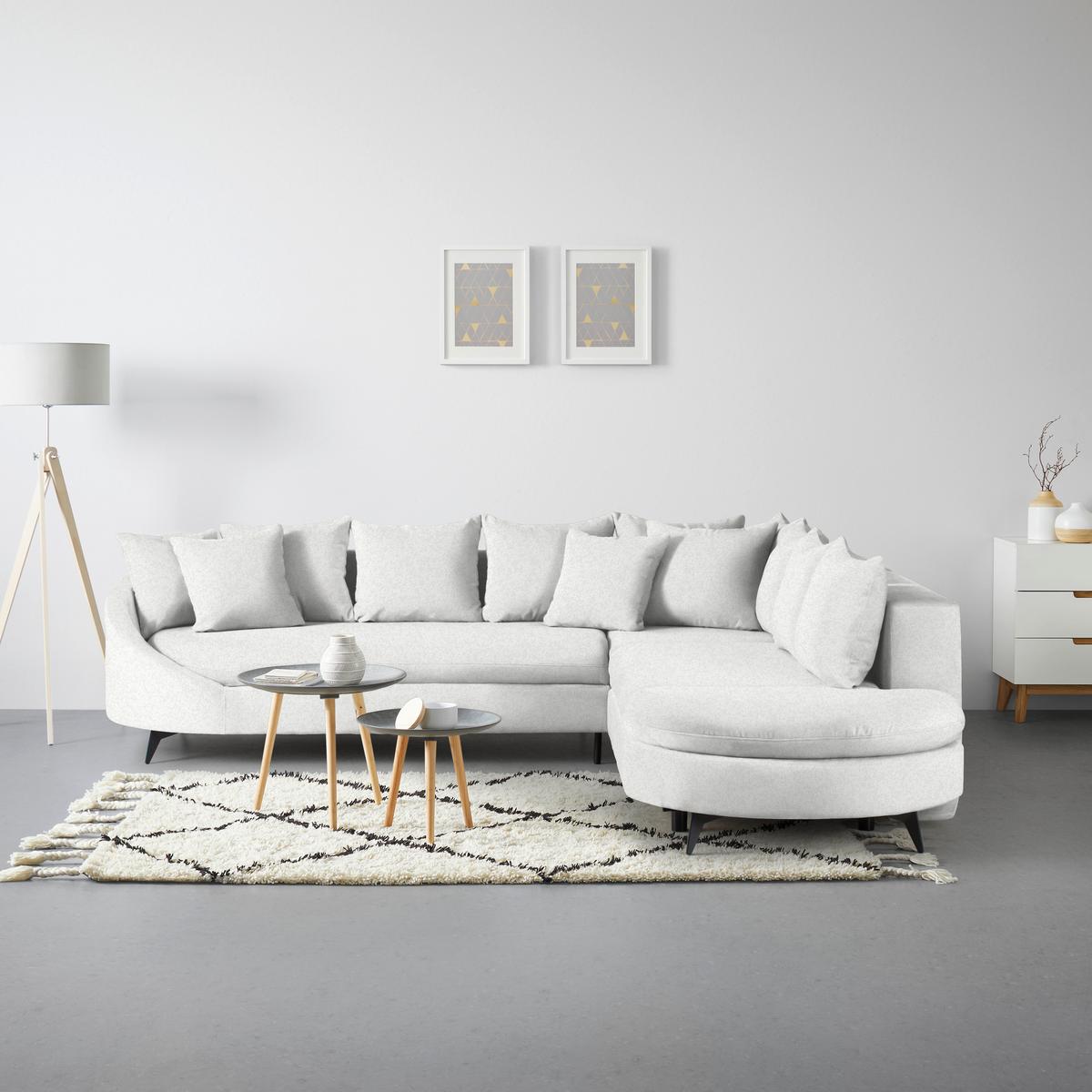 Rohová sedačka AXEL, pravá, krémová tkanina - černá/krémová, Moderní, kov/textil (291/250cm) - Mömax
