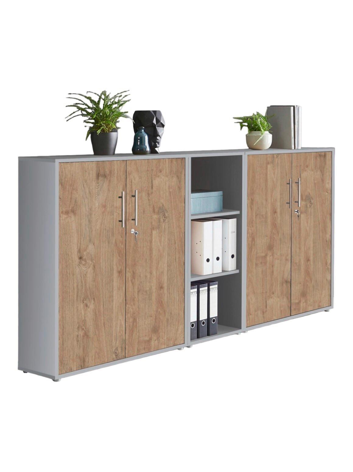 Office Edition B: 213 cm Eichefarben/Grau - Eichefarben/Grau, MODERN, Holzwerkstoff (213/114/33cm) - MID.YOU