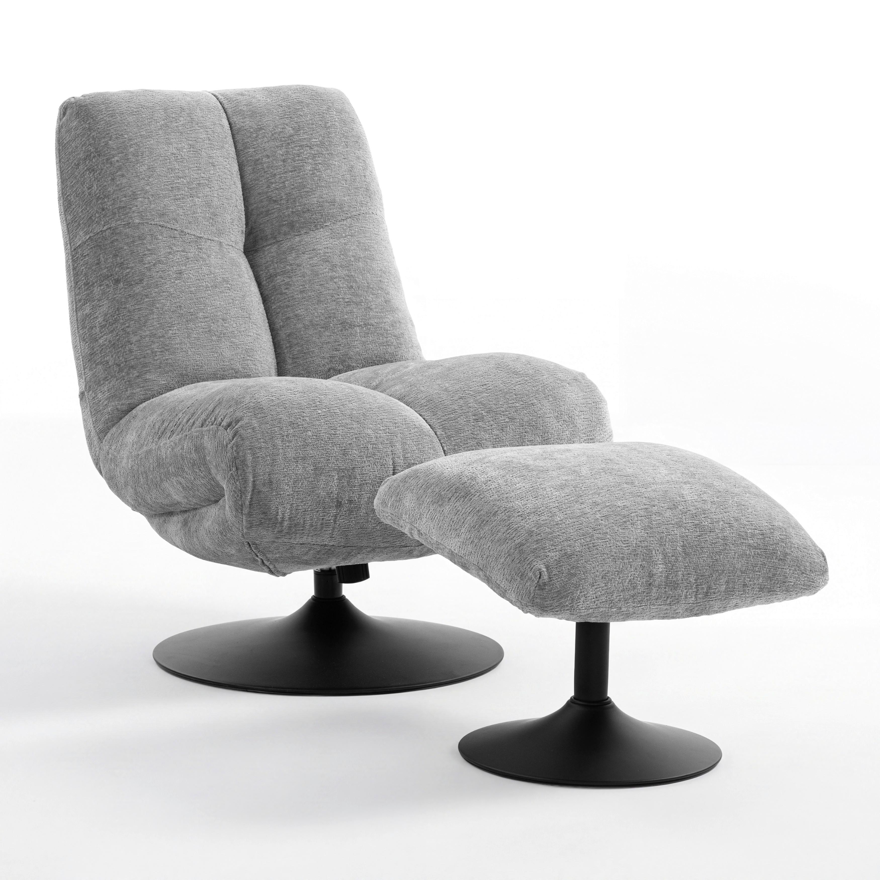 Kreslo s taburetkou ALMA, svetlosivý zamat, max. 140 kg - čierna/svetlosivá, Modern, kov/textil (72/98/97cm) - Bessagi Home
