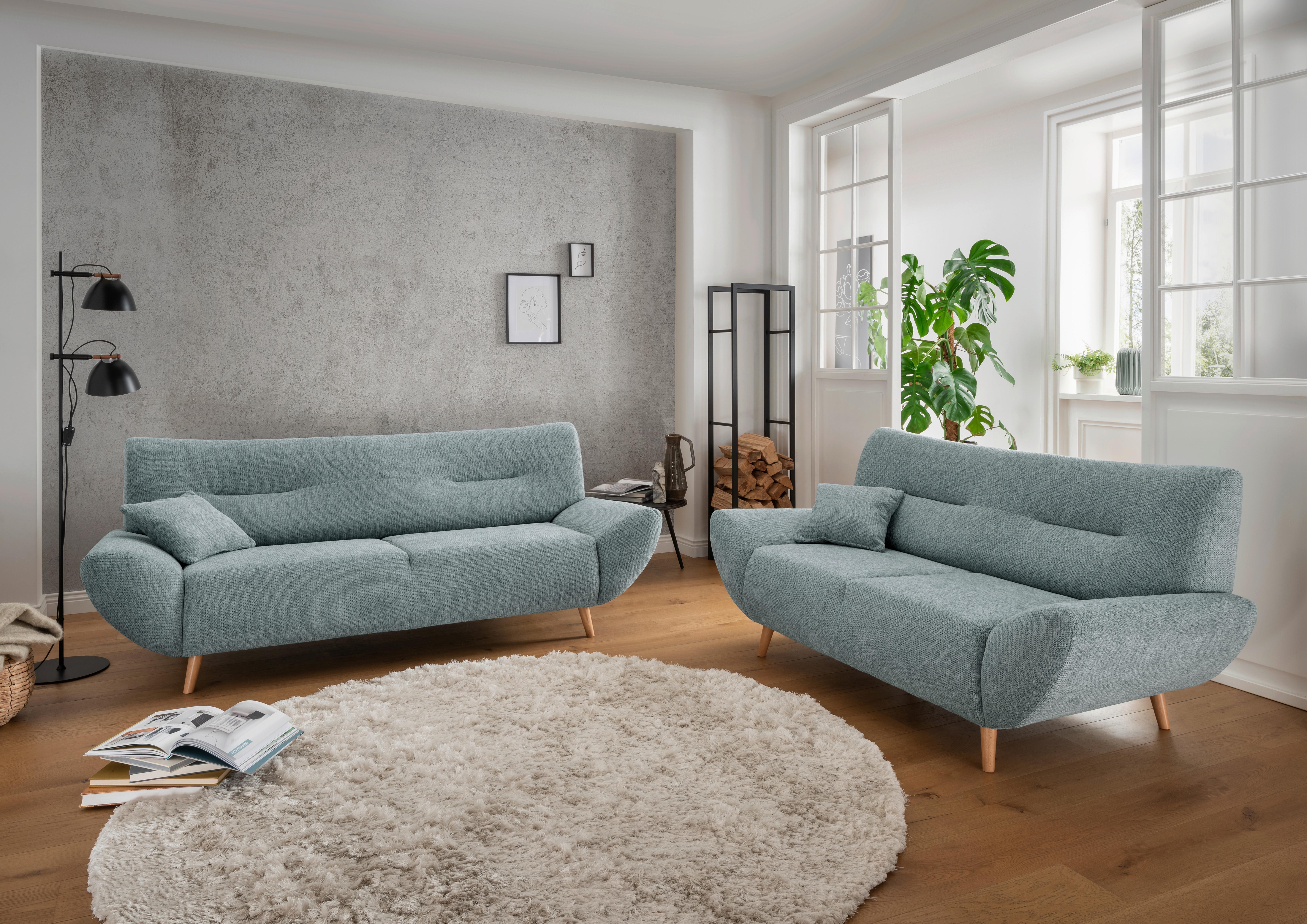 3-Sitzer-Sofa Chenille Blau Rücken Echt - Wildeiche/Blau, MODERN, Textil (205/81/90cm) - MID.YOU
