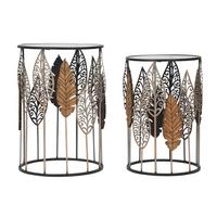 Couchtisch Ferro Legno Foglie Goldfarben, Grautöne B: 38 Cm - Goldfarben/Grau, Basics, Glas/Holzwerkstoff (38/55/38cm)