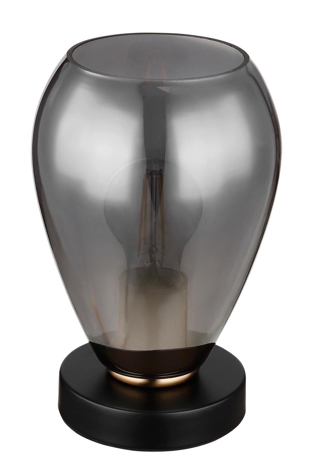 Tischlampe Grau Mit Wippschalter - Messingfarben/Schwarz, Design, Glas/Metall (15/23,5cm) - Globo