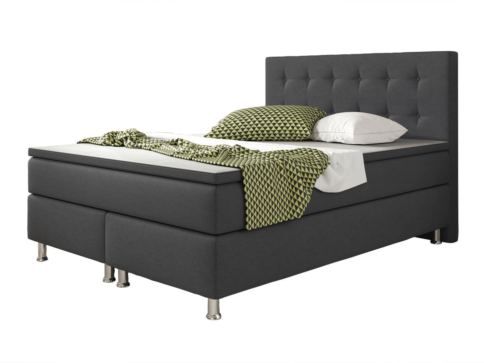 Boxspringbett Mit Topper 140x200 Köln - Anthrazit/Silberfarben, KONVENTIONELL, Textil (140/115/210cm) - MID.YOU