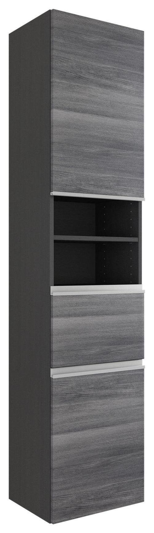 Hochschrank Mit Soft-close Arezzo 40cm, Graphit/eiche - Silberfarben/Graphitfarben, Basics, Holzwerkstoff (40/180/35cm) - Held