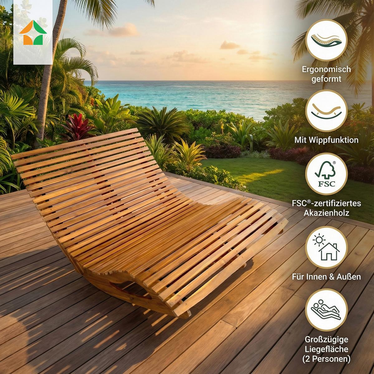 Schaukelliege Akazie Braun Lxbxh: 156x120x72 Cm - Akaziefarben, Basics, Holz (156/120/72cm)