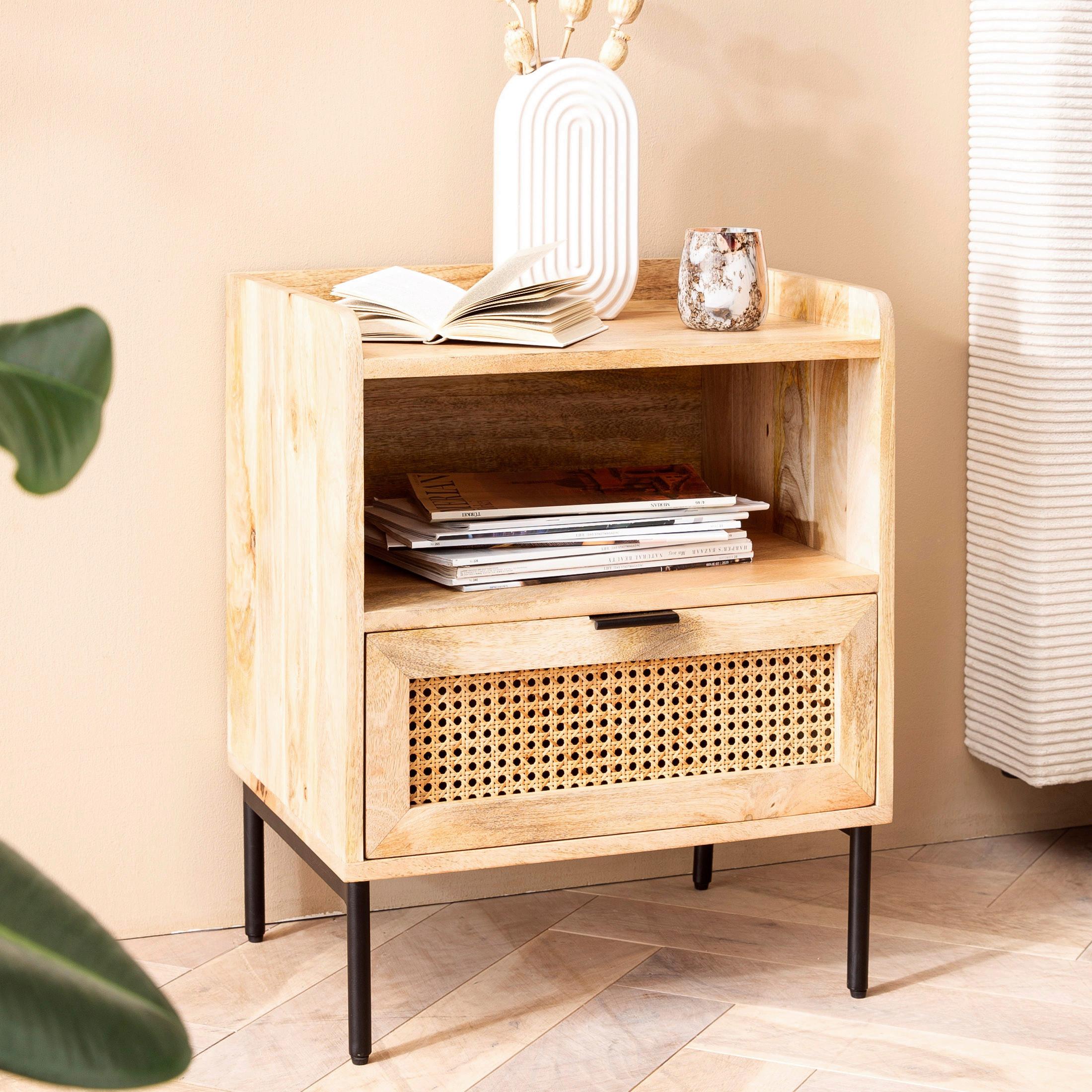 Nachtkästchen Naturfarben, B: 50 Cm - Schwarz/Naturfarben, LIFESTYLE, Holz (50/60/40cm) - MID.YOU