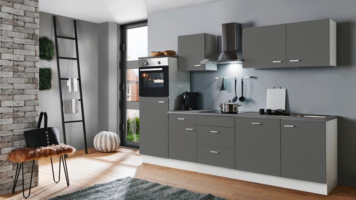 Küchenblock White-Classic - Graphitfarben/Weiß, KONVENTIONELL, Holzwerkstoff (280cm) - Menke