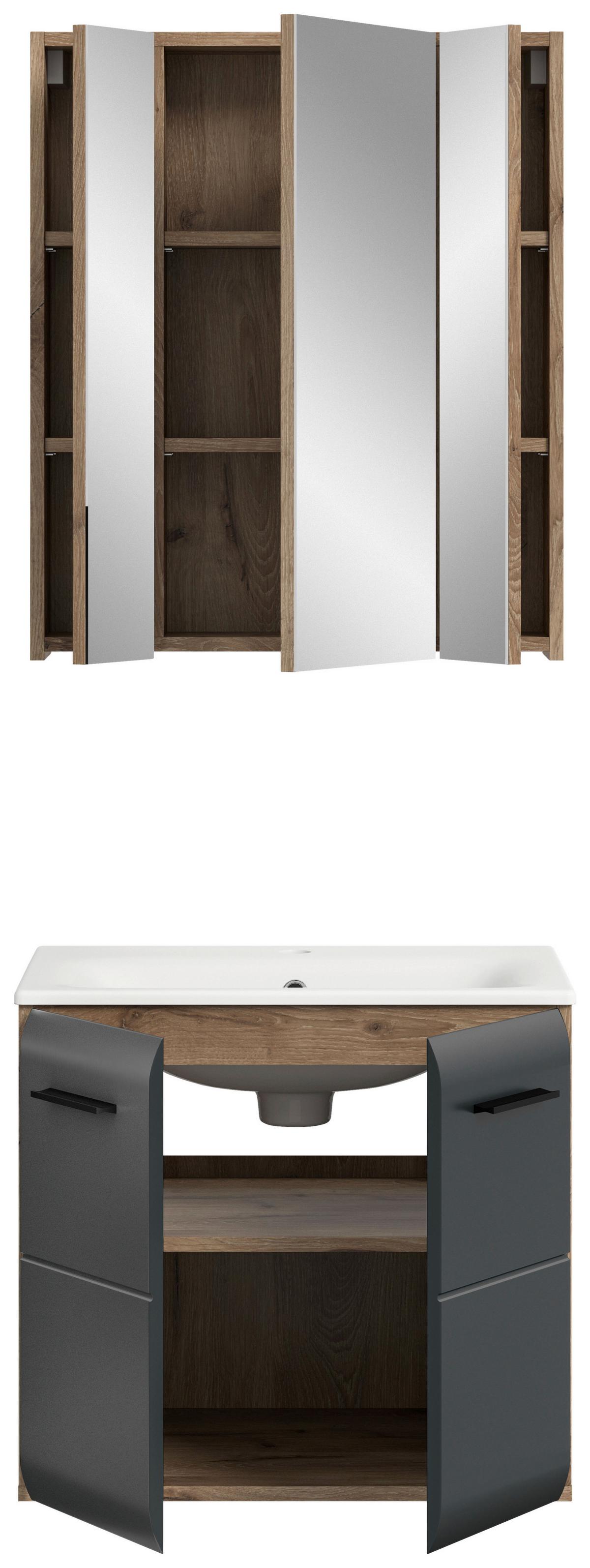 Kúpeľňa Ice 2-dielna, čierna/dub tmavy - čierna/biela, Basics, kompozitné drevo/plast (60cm) - MID.YOU