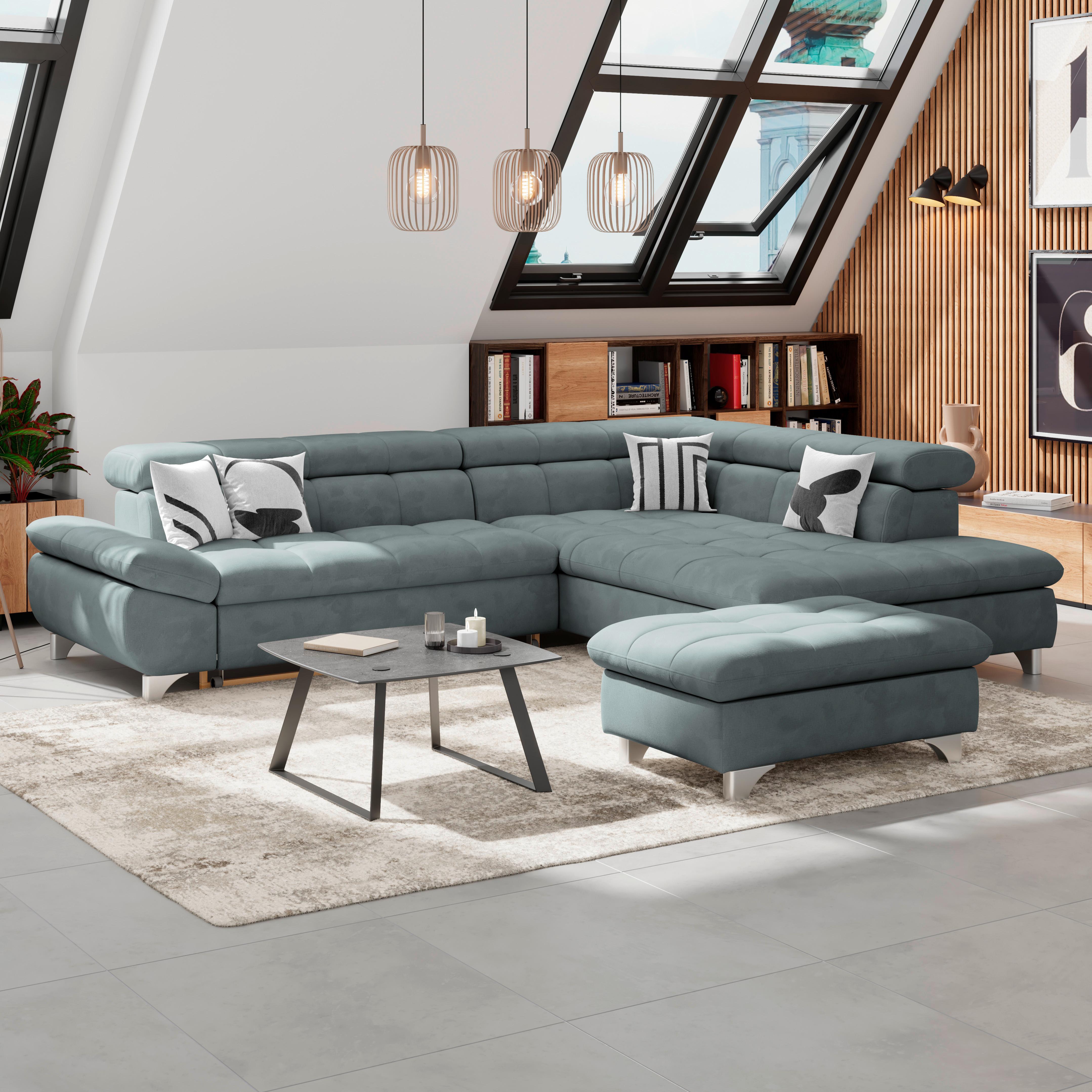 Hocker Gemini Grau, B: 108cm - Chromfarben/Mintgrün, KONVENTIONELL, Textil (108/46/108cm)